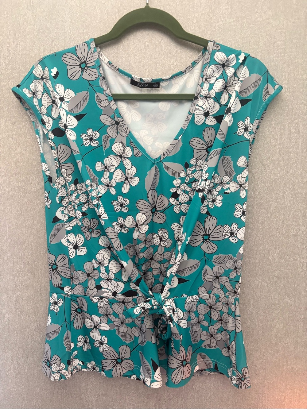 Lily Teal Floral V-Neck Tie-Front Blouse